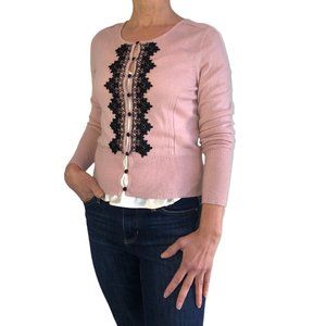 Milly of NY, Size small, pink cashmere cardigan sweater with black lace